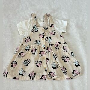 H&M Disney Minnie Mouse Pinafore Dress and Shirt size 6-9 mos.